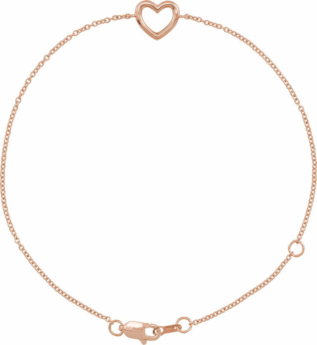 14K Rose Gold Heart 6 1/2-7 1/2" Bracelet