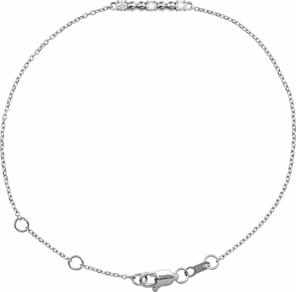 14K White Gold 1/10 CTW Natural Diamond Beaded Bar 6 1/2-7 1/2" Bracelet