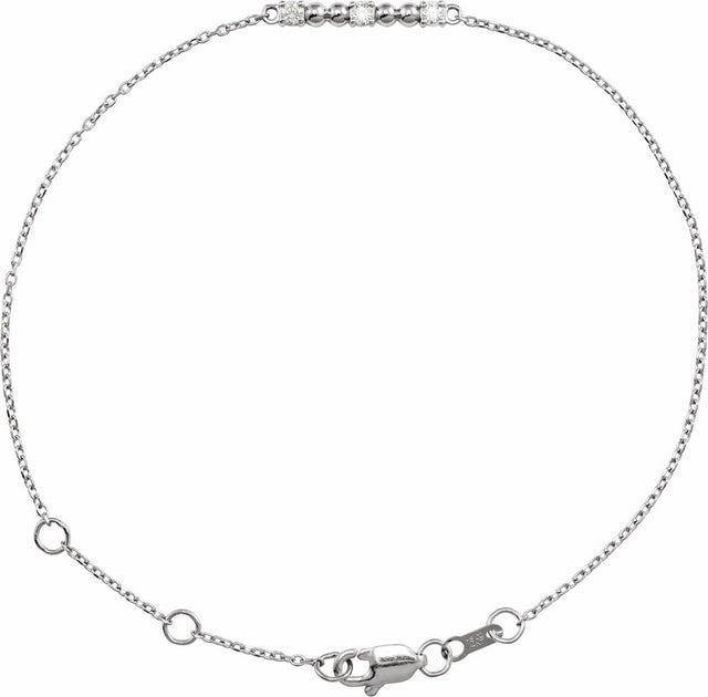 14K White Gold 1/10 CTW Natural Diamond Beaded Bar 6 1/2-7 1/2" Bracelet