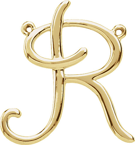 14K Yellow Gold Script Initial R Necklace Center