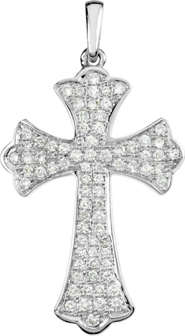 14K White 1/2 CTW Natural Diamond Micro Pavé-Style Cross Pendant