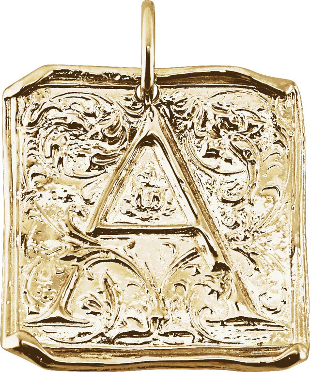 14K Yellow Gold Posh Mommy® Initial A Vintage-Inspired Pendant