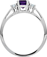 14K White Natural Amethyst & .08 CTW Natural Diamond Ring