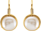 14K Yellow Gold Cultured White Freshwater Pearl Lever Back Earrings