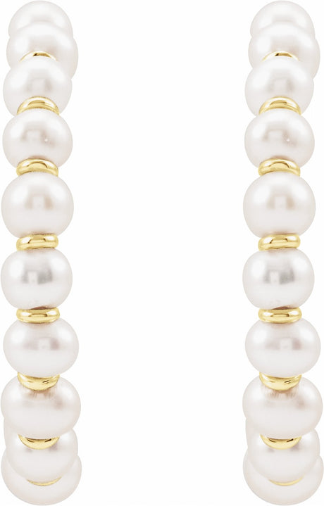 14K Yellow Cultured White Freshwater Pearl 30.3 mm Hoop Earrings