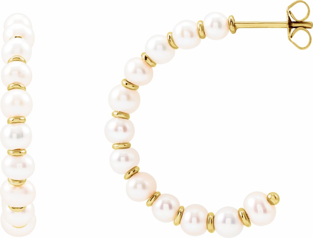 14K Yellow Gold Cultured White Freshwater Pearl 30.3 mm Hoop Earrings