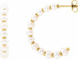 14K Yellow Gold Cultured White Freshwater Pearl 30.3 mm Hoop Earrings