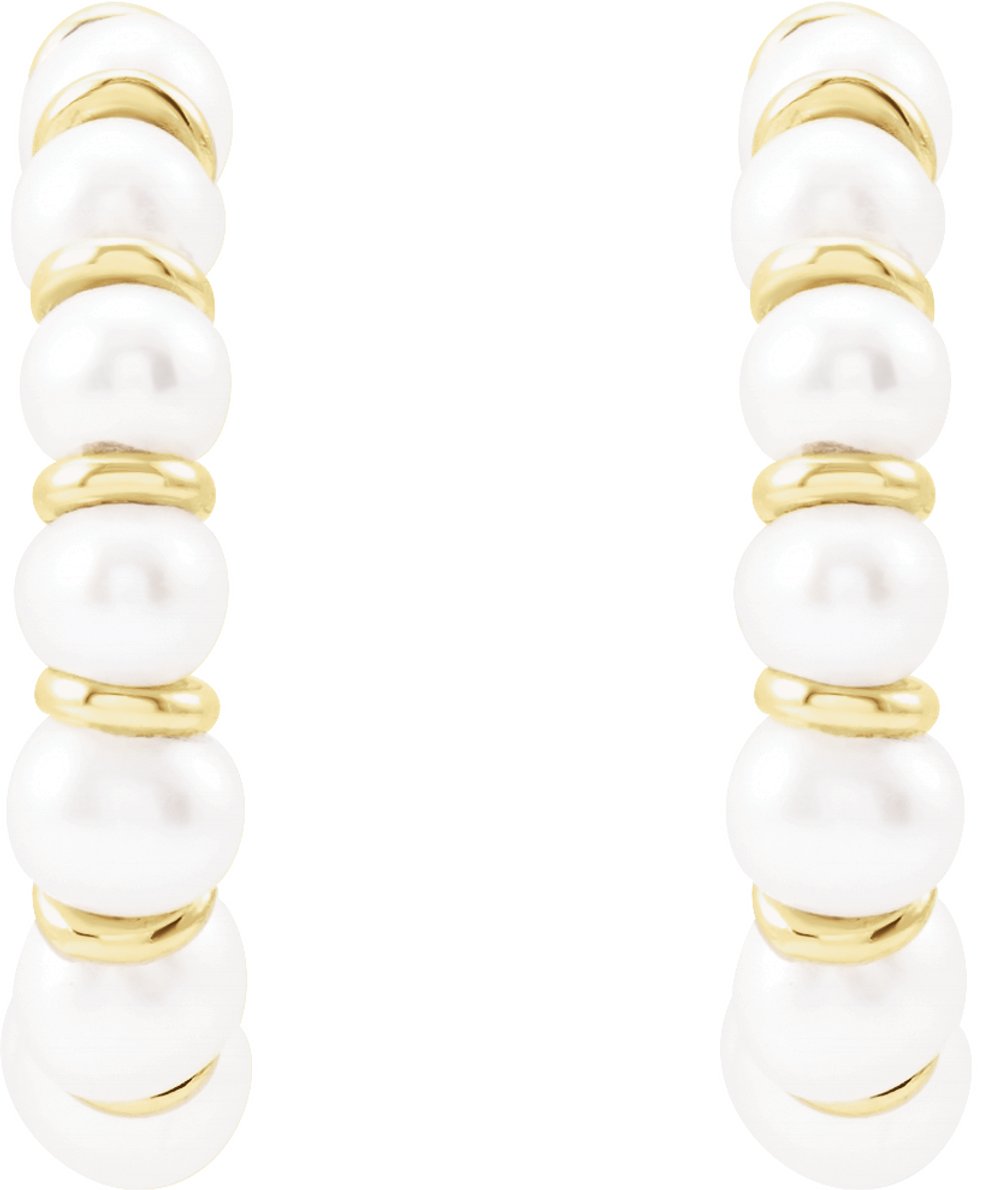 14K Yellow Cultured White Freshwater Pearl 14.9 mm Hoop Earrings