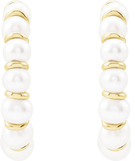 14K Yellow Cultured White Freshwater Pearl 14.9 mm Hoop Earrings