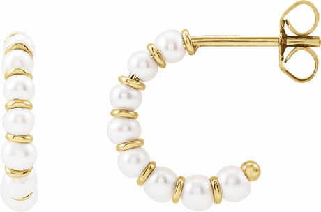 14K Yellow Gold Cultured White Freshwater Pearl 14.9 mm Hoop Earrings