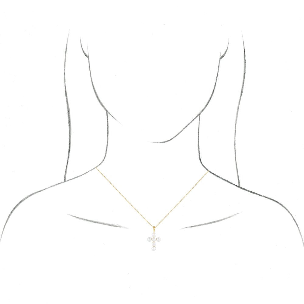 14K Yellow Gold Cultured White Freshwater Pearl Cross 16-18" Necklace