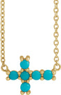 14K Yellow Gold Natural Turquoise Sideways Cross 18" Necklace