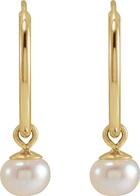 14K Yellow Gold Cultured White Freshwater Pearl 12 mm Endless Hoop Earrings