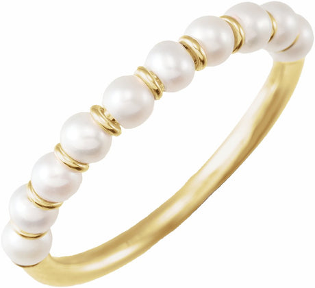 14K Yellow Gold Cultured White Freshwater Pearl Ring