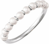 14K White Cultured White Freshwater Pearl Ring