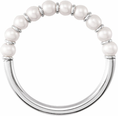 14K White Cultured White Freshwater Pearl Ring