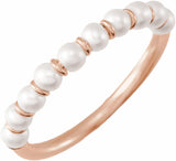 14K Rose Cultured White Freshwater Pearl Ring