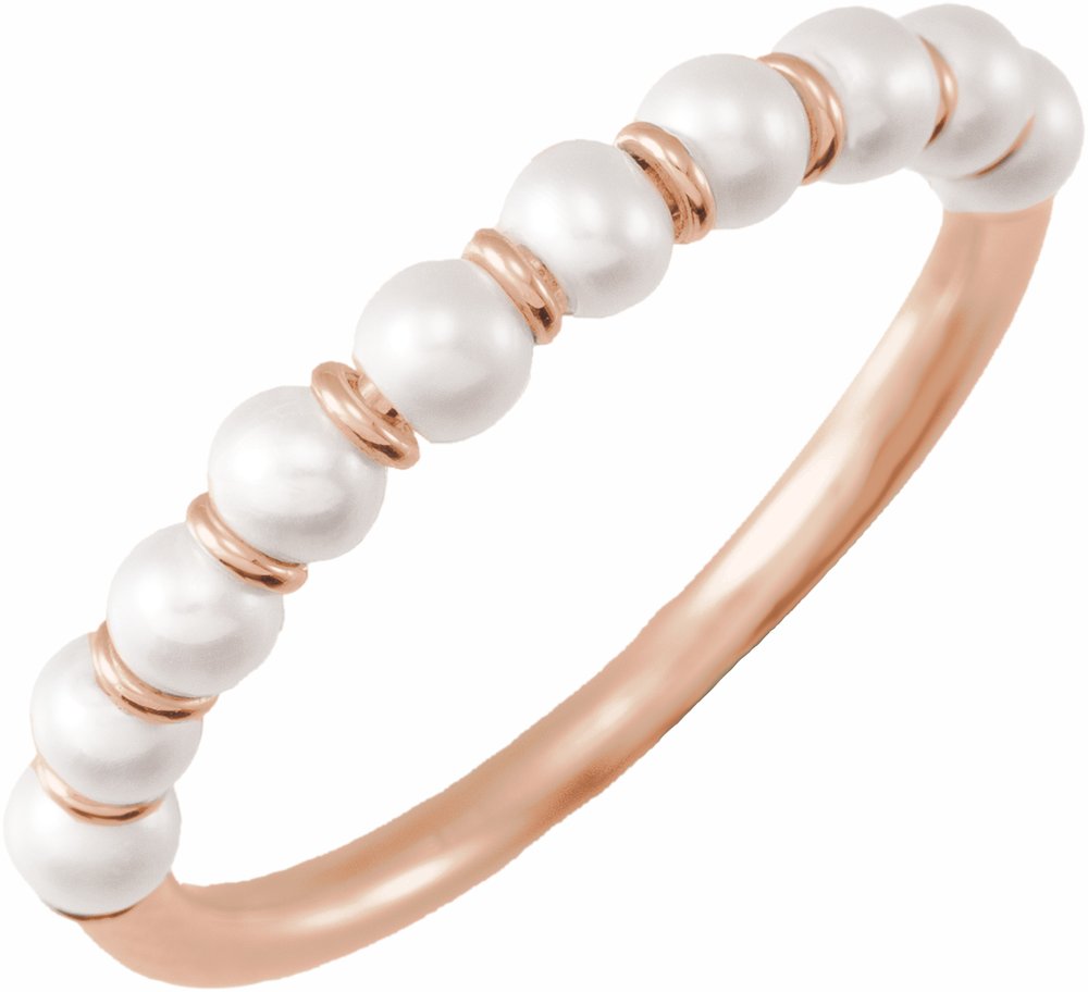 14K Rose Cultured White Freshwater Pearl Ring Size 5