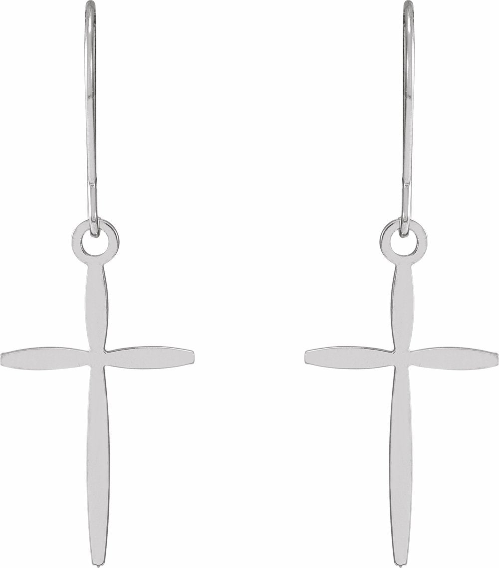 14K White Cross Earrings