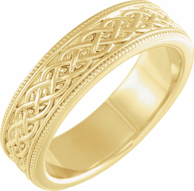 14K Yellow Gold 6 mm Milgrain Celtic-Inspired Flat Band Size 8.5