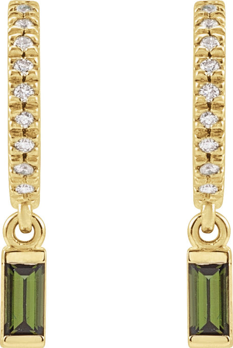 14K Yellow Natural Green Tourmaline & .08 CTW Natural Diamond French-Set Hoop Earrings