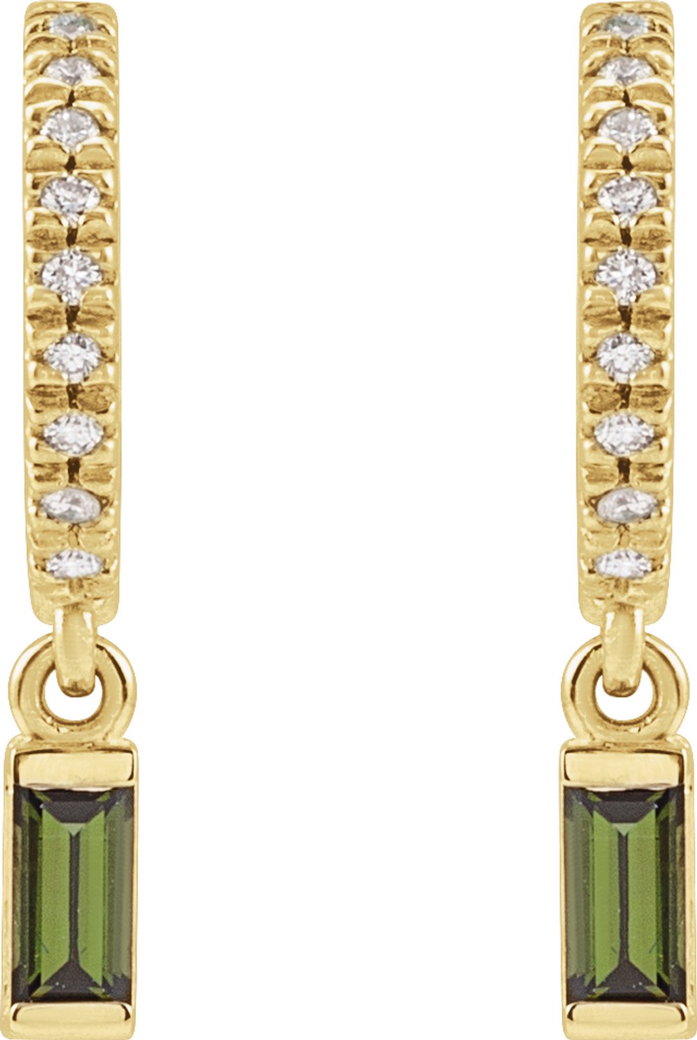 14K Yellow Natural Green Tourmaline & .08 CTW Natural Diamond French-Set Hoop Earrings