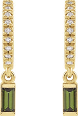 14K Yellow Natural Green Tourmaline & .08 CTW Natural Diamond French-Set Hoop Earrings