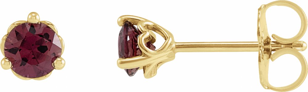 14K Yellow 4 mm Natural Rhodolite Garnet Cocktail-Style Earrings