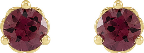 14K Yellow Gold 3 mm Natural Rhodolite Garnet Earrings