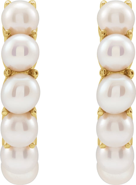 14K Yellow Gold Cultured White Freshwater Pearl 15.5 mm Huggie Hoop Earrings