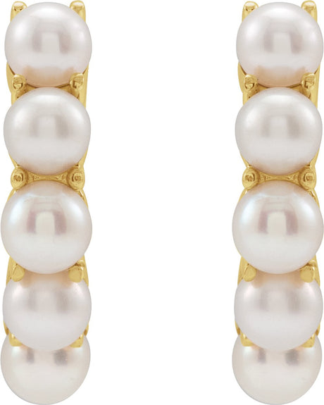14K Yellow Gold Cultured White Freshwater Pearl 14 mm Huggie Hoop Earrings