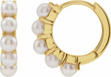 14K Yellow Gold Cultured White Freshwater Pearl 14 mm Huggie Hoop Earrings
