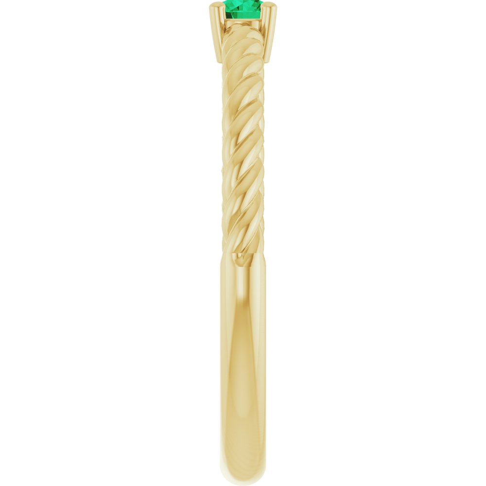 14K Yellow 3 mm Lab-Grown Emerald Solitaire Rope Ring