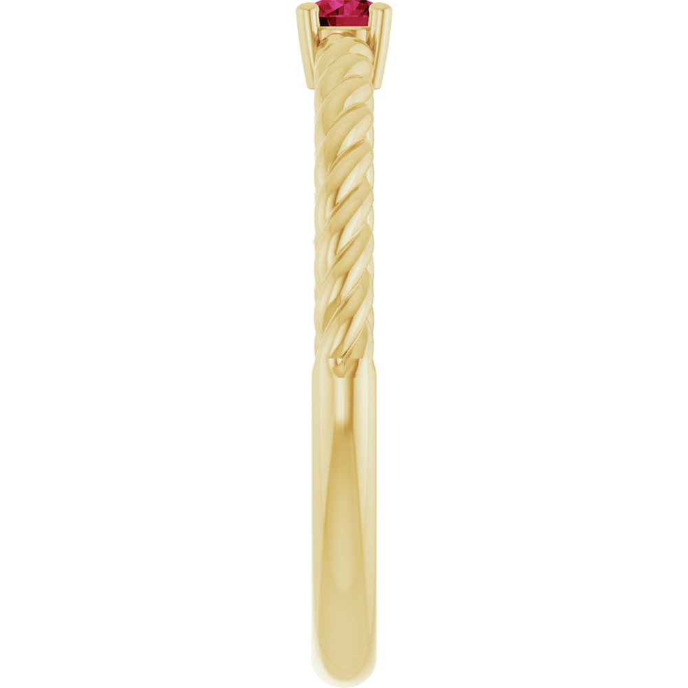 14K Yellow Gold 3 mm Lab-Grown Ruby Solitaire Rope Ring