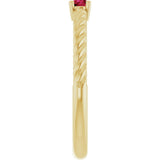 14K Yellow Gold 3 mm Lab-Grown Ruby Solitaire Rope Ring