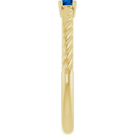 14K Yellow Gold 3 mm Lab-Grown Blue Sapphire Solitaire Rope Ring