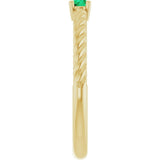 14K Yellow Gold 3 mm Lab-Grown Emerald Solitaire Rope Ring