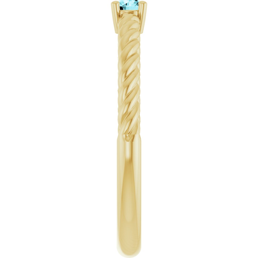 14K Yellow Gold 3 mm Natural Blue Zircon Solitaire Rope Ring