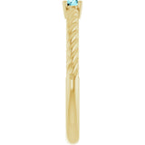 14K Yellow Gold 3 mm Natural Blue Zircon Solitaire Rope Ring