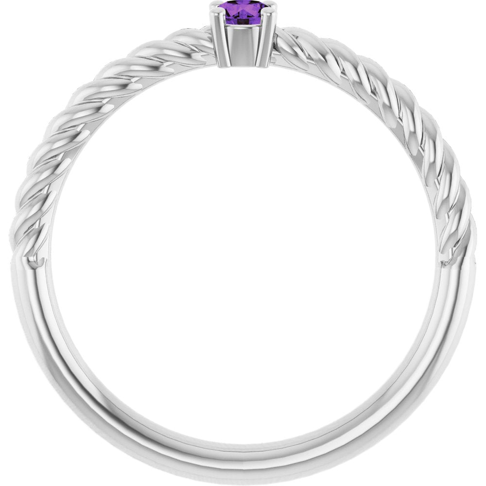 14K White 3 mm Natural Amethyst Solitaire Rope Ring