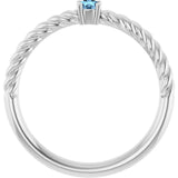 Sterling Silver 3 mm Natural Aquamarine Solitaire Rope Ring