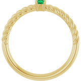 14K Yellow Gold 3 mm Lab-Grown Emerald Solitaire Rope Ring