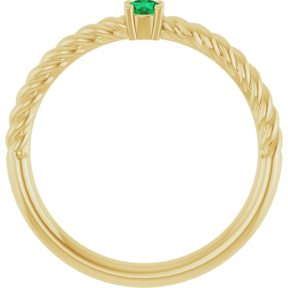 14K Yellow 3 mm Lab-Grown Emerald Solitaire Rope Ring