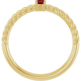 14K Yellow Gold 3 mm Lab-Grown Ruby Solitaire Rope Ring