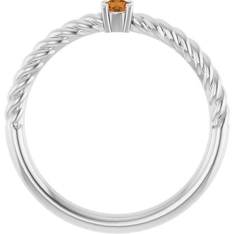 Sterling Silver 3 mm Natural Citrine Solitaire Rope Ring