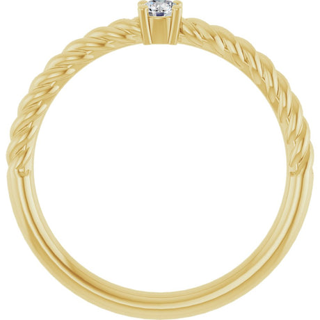 14K Yellow 1/10 CT Natural Diamond Solitaire Rope Ring