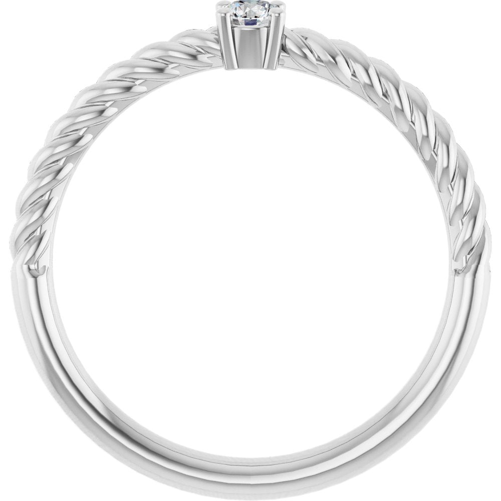 14K White 1/10 CT Natural Diamond Solitaire Rope Ring