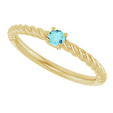 14K Yellow Gold 3 mm Natural Blue Zircon Solitaire Rope Ring