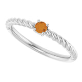 Sterling Silver 3 mm Natural Citrine Solitaire Rope Ring