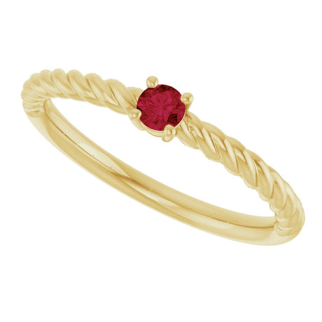 14K Yellow Gold 3 mm Lab-Grown Ruby Solitaire Rope Ring